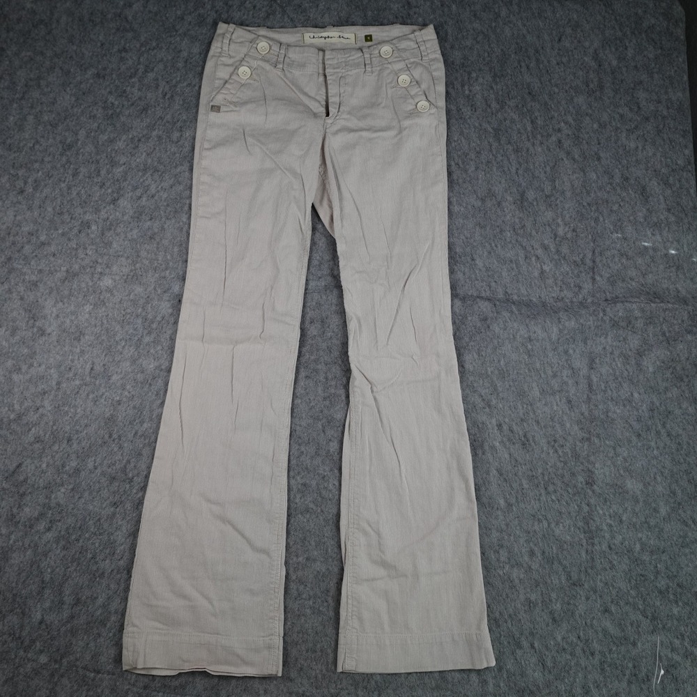 Vintage Christopher Blue Pants Womens 4 Beige Striped Button Sailor Flare Cord